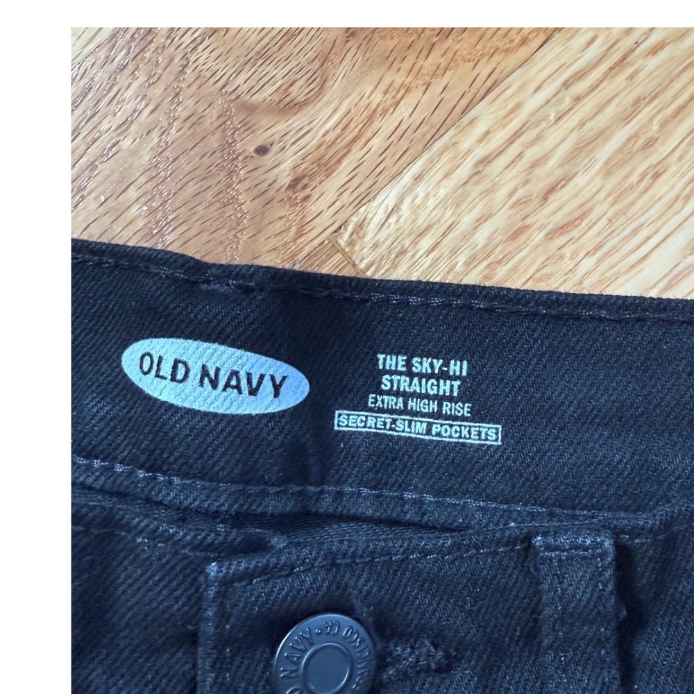 Old Navy Womens The Sky High Straight Black Jeans Extra High Rise Slim Pocket - Picture 5 of 8